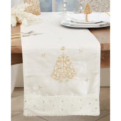 Saro Lifestyle Whimsical Embroidered Christmas Tree Table Runner, 16"x72", Gold 2 Saro Lifestyle Whimsical Embroidered Christmas Tree Table Runner, 16"x72", Gold - Image 2