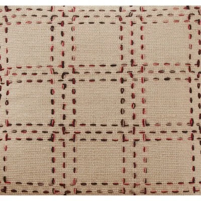 20"x20" Oversized Stitched Checked Design Square Pillow Cover Natural - Saro Lifestyle 2 20"x20" Oversized Stitched Checked Design Square Pillow Cover Natural - Saro Lifestyle - Image 2