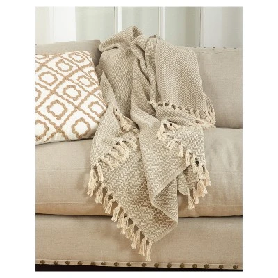 50"x60" Sevan Soft Cotton Diamond Weave Throw Blankets Light Brown - Saro Lifestyle 1 50"x60" Sevan Soft Cotton Diamond Weave Throw Blankets Light Brown - Saro Lifestyle
