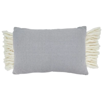 Saro Lifestyle Chunky Fringe Pillow - Down Filled, 16"x23" Oblong, Grey 1 Saro Lifestyle Chunky Fringe Pillow - Down Filled, 16"x23" Oblong, Grey