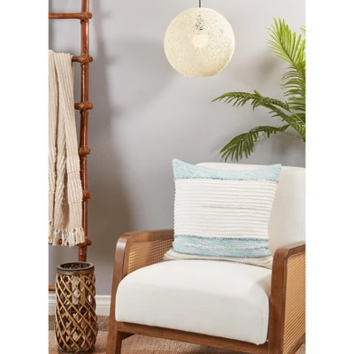 Saro Lifestyle Pillow Cover With Stripe Design, 20", Blue 2 Saro Lifestyle Pillow Cover With Stripe Design, 20", Blue - Image 2