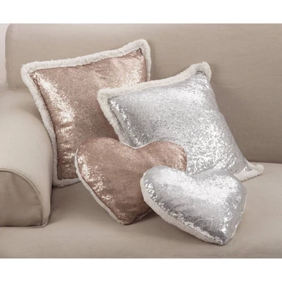 Poly Filled Heart Sequin Pillow Champagne - Saro Lifestyle: Modern Indoor Decorative Accent, Polyester Fill 2 Poly Filled Heart Sequin Pillow Champagne - Saro Lifestyle: Modern Indoor Decorative Accent, Polyester Fill - Image 2