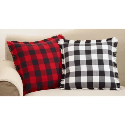 20" Fringed Buffalo Plaid Pillow Down Filled Red - SARO Lifestyle 2 20" Fringed Buffalo Plaid Pillow Down Filled Red - SARO Lifestyle - Image 2