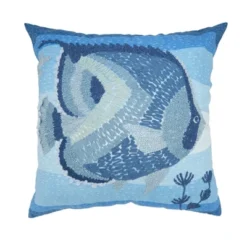 Saro Lifestyle Outdoor Embroidered Fish Poly Filled Pillow, 20"x20", Blue -Winter Glow Store GUEST b312bd58 54ba 45ff 9240 fe62f44a5961