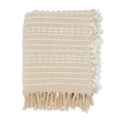 50"x60" Cozy Cabin Textured Striped Fringe Throw Blanket Natural - Saro Lifestyle: Woven Cotton & Polyester, Machine Washable 1 50"x60" Cozy Cabin Textured Striped Fringe Throw Blanket Natural - Saro Lifestyle: Woven Cotton & Polyester, Machine Washable