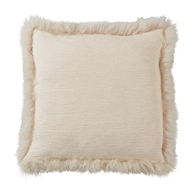 Saro Lifestyle Luxurious Linen Poly Filled Throw Pillow With Plush Lamb Fur Border 5 Saro Lifestyle Luxurious Linen Poly Filled Throw Pillow With Plush Lamb Fur Border - Image 5