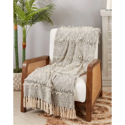 50"x60" Bohemian Bliss Textured Striped Fringe Throw Blanket Gray - Saro Lifestyle: Cotton, Machine Washable 3 50"x60" Bohemian Bliss Textured Striped Fringe Throw Blanket Gray - Saro Lifestyle: Cotton, Machine Washable - Image 3