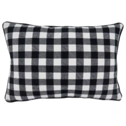 12"x18" 'Merry' Buffalo Plaid Poly Filled Lumbar Throw Pillow - Saro Lifestyle: Christmas Decor, Indoor Couch Accessory