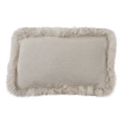 12"x20" Oversize Luxurious Linen Poly Filled With Plush Lamb Fur Border Lumbar Throw Pillow - Saro Lifestyle -Winter Glow Store GUEST b84f9aef c13b 4725 8596 d6c25fd2b21c