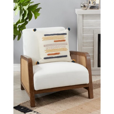 Saro Lifestyle Saro Lifestyle Cotton Pillow Cover With Fringe Lace Appliqué Design, Multicolored, 18" 1 Saro Lifestyle Saro Lifestyle Cotton Pillow Cover With Fringe Lace Appliqué Design, Multicolored, 18"