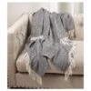 Gray Herringbone Pattern Fringe Throw Blankets (50"x60") - Saro Lifestyle