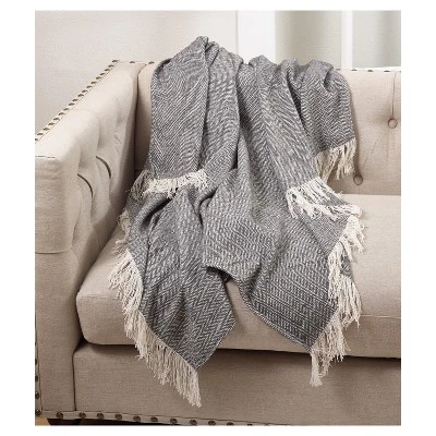 Gray Herringbone Pattern Fringe Throw Blankets (50"x60") - Saro Lifestyle 1 Gray Herringbone Pattern Fringe Throw Blankets (50"x60") - Saro Lifestyle