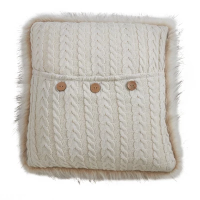 Saro Lifestyle Faux Fur Trim Button Knit Poly Filled Pillow 3 Saro Lifestyle Faux Fur Trim Button Knit Poly Filled Pillow - Image 3