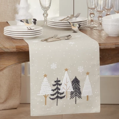 Saro Lifestyle Embroidered Christmas Trees Table Runner 3 Saro Lifestyle Embroidered Christmas Trees Table Runner - Image 3
