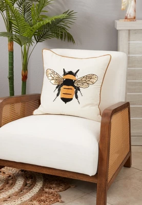 Saro Lifestyle Embroidered Bumble Bee Bliss Throw Pillow Cover, 18", Beige 2 Saro Lifestyle Embroidered Bumble Bee Bliss Throw Pillow Cover, 18", Beige - Image 2