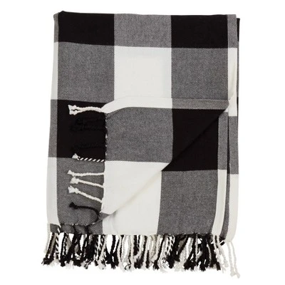 Buffalo Plaid Throw Blanket Black - Saro Lifestyle: 100% Cotton, Tassel Trim, Cozy & Machine Washable 1 Buffalo Plaid Throw Blanket Black - Saro Lifestyle: 100% Cotton, Tassel Trim, Cozy & Machine Washable