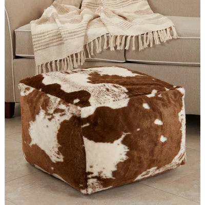 Saro Lifestyle Faux Fur Cow Hide Pouf, 20"x20"x14" Square, Brown 7 Saro Lifestyle Faux Fur Cow Hide Pouf, 20"x20"x14" Square, Brown - Image 7