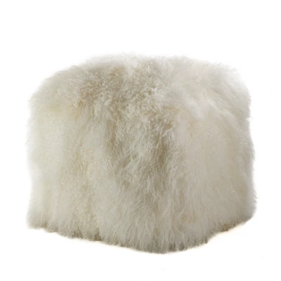 Saro Lifestyle Real Mongolian 100% Wool Lamb Fur Pouf Ottoman Square 6 Saro Lifestyle Real Mongolian 100% Wool Lamb Fur Pouf Ottoman Square - Image 6