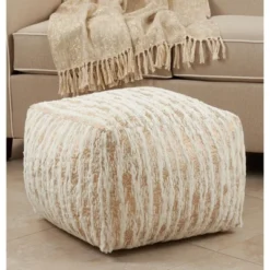 Saro Lifestyle Floor Pouf With Foil Print Faux Fur Design -Winter Glow Store GUEST c32e6c88 696c 4e13 bbda d3c8f7f128e3