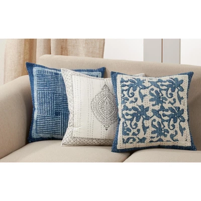 Saro Lifestyle Cotton Throw Pillow With Block Print Taj Kantha Stitch Design 3 Saro Lifestyle Cotton Throw Pillow With Block Print Taj Kantha Stitch Design - Image 3