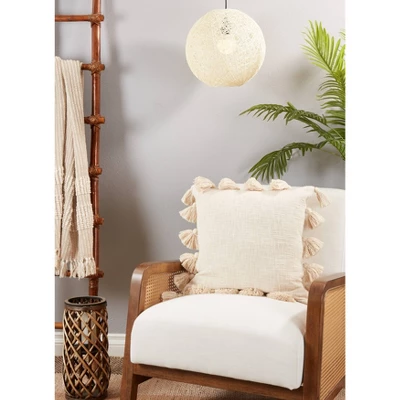 20"x20" Oversize Chunky Tassel Design Square Throw Pillow Cover Natural - Saro Lifestyle 2 20"x20" Oversize Chunky Tassel Design Square Throw Pillow Cover Natural - Saro Lifestyle - Image 2