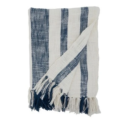 Saro Lifestyle Saro Lifestyle Cotton Throw With Banded Design, Navy Blue, 50"x60" 1 Saro Lifestyle Saro Lifestyle Cotton Throw With Banded Design, Navy Blue, 50"x60"