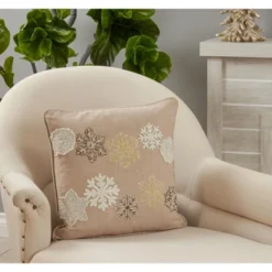 Saro Lifestyle Embroidered Snowflake Pillow - Down Filled, 18" Square, Natural -Winter Glow Store GUEST c5d8ba3c 727c 412b b3b0 c8079f13ace1