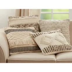 18"x18" Poly-Filled Woven Textured Square Throw Pillow Ivory - Saro Lifestyle -Winter Glow Store GUEST c69ff0b8 89f1 47d2 8306 3f29371b4333