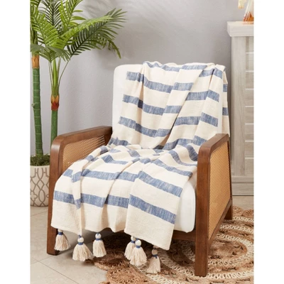 50"x60" Luxe Striped Tassel Throw Blanket - Saro Lifestyle 3 50"x60" Luxe Striped Tassel Throw Blanket - Saro Lifestyle - Image 3