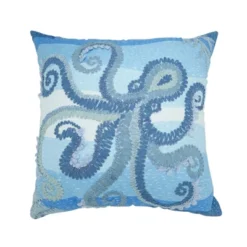 Saro Lifestyle Outdoor Embroidered Octopus Poly Filled Pillow, 20"x20", Blue -Winter Glow Store GUEST cb0a70ca 5ae0 48c1 9915 f6abb71f66b2