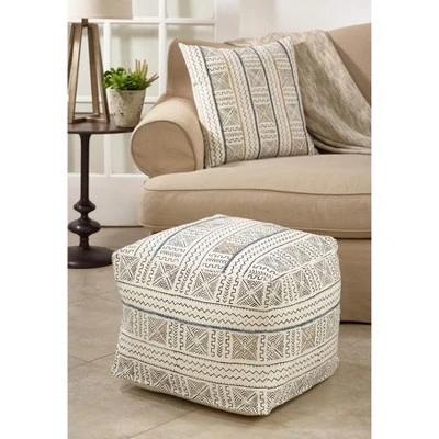 Saro Lifestyle Saro Lifestyle Abstract Design Mudcloth Floor Pouf, White, 20"x20"x14" 2 Saro Lifestyle Saro Lifestyle Abstract Design Mudcloth Floor Pouf, White, 20"x20"x14" - Image 2