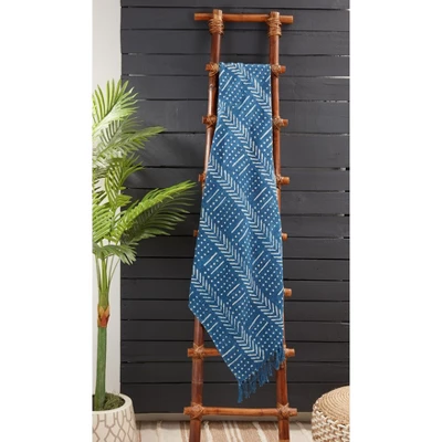 Saro Lifestyle Saro Lifestyle Mudcloth Design Throw Blanket, Indigo, 50"x60" 3 Saro Lifestyle Saro Lifestyle Mudcloth Design Throw Blanket, Indigo, 50"x60" - Image 3