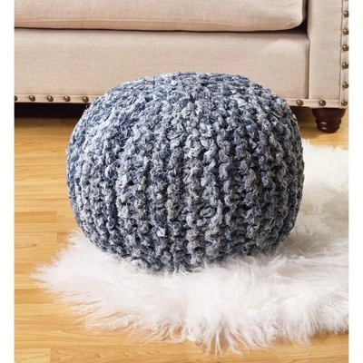 Saro Lifestyle Denim Twisted Rope Pouf - 20"dx14"h Round, Navy Blue 1 Saro Lifestyle Denim Twisted Rope Pouf - 20"dx14"h Round, Navy Blue