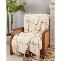 50"x60" Chic Textured Striped Fringe Throw Blanket Natural - Saro Lifestyle: Cotton Woven, Machine Washable, All Ages 5 50"x60" Chic Textured Striped Fringe Throw Blanket Natural - Saro Lifestyle: Cotton Woven, Machine Washable, All Ages -Winter Glow Store GUEST cca0d93a b5fb 45f0 bc60 c64627f1c32b