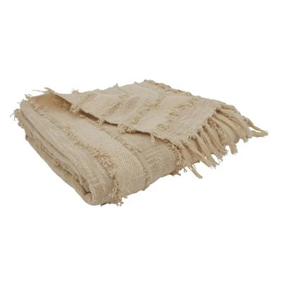 50"x60" Cotton With Fringe Design Throw Blanket Natural - Saro Lifestyle: Lightweight Knitted, Modern Decor, Machine Washable 2 50"x60" Cotton With Fringe Design Throw Blanket Natural - Saro Lifestyle: Lightweight Knitted, Modern Decor, Machine Washable - Image 2