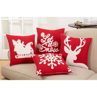 Santa's Sleigh Design Cotton Blend Square Throw Pillow Red - Saro Lifestyle: Embroidered Festive Decor 2 Santa's Sleigh Design Cotton Blend Square Throw Pillow Red - Saro Lifestyle: Embroidered Festive Decor - Image 2