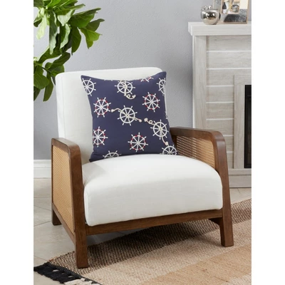 Saro Lifestyle Helm + Rope Applique Decorative Pillow Cover, Blue, 18" 1 Saro Lifestyle Helm + Rope Applique Decorative Pillow Cover, Blue, 18"