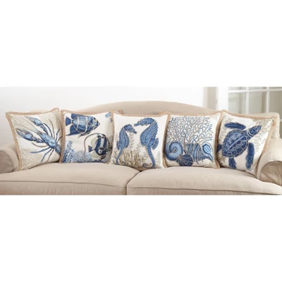 20"x20" Oversize 'I See Sea Turtles' Down Filled Square Throw Pillow Blue - Saro Lifestyle 3 20"x20" Oversize 'I See Sea Turtles' Down Filled Square Throw Pillow Blue - Saro Lifestyle - Image 3