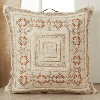 Saro Lifestyle Printed + Tufted Floor Pillow - Down Filled, 30" Square, Natural 1 Saro Lifestyle Printed + Tufted Floor Pillow - Down Filled, 30" Square, Natural