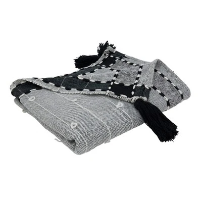 Saro Lifestyle Banded Border Tassel Throw, 50x60 Inches, Black 3 Saro Lifestyle Banded Border Tassel Throw, 50x60 Inches, Black - Image 3