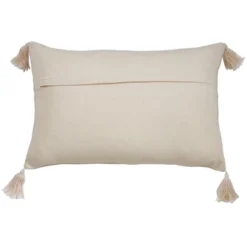 Saro Lifestyle Tri-Line Frayed Throw Pillow With Polyester Filling, Natural, 14" X 23"