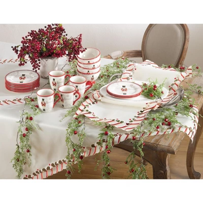 Saro Lifestyle Candy Cane Stripe Border Christmas Holiday Table Runner 3 Saro Lifestyle Candy Cane Stripe Border Christmas Holiday Table Runner - Image 3