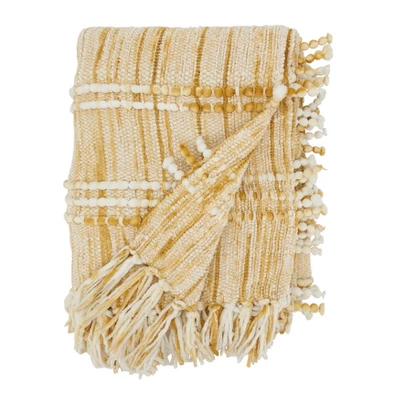 Saro Lifestyle Rustic Fringed Striped Throw, Gold, 50"x60" 1 Saro Lifestyle Rustic Fringed Striped Throw, Gold, 50"x60"