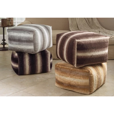 Saro Lifestyle Floor Pouf With Animal Print Faux Fur Design 2 Saro Lifestyle Floor Pouf With Animal Print Faux Fur Design - Image 2