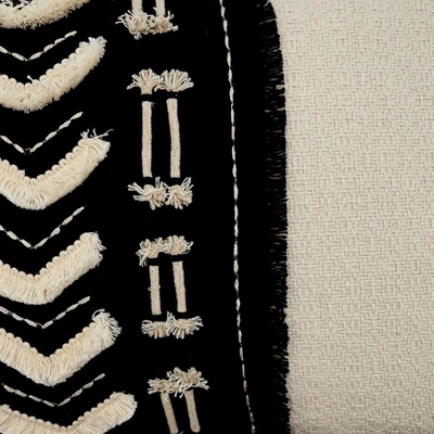 Saro Lifestyle Embroidered + Embellished Decorative Pillow Cover, Black/White, 12"x20" 2 Saro Lifestyle Embroidered + Embellished Decorative Pillow Cover, Black/White, 12"x20" - Image 2