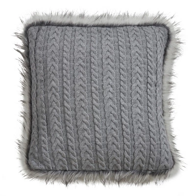 Saro Lifestyle Faux Fur Trim Button Knit Poly Filled Pillow 1 Saro Lifestyle Faux Fur Trim Button Knit Poly Filled Pillow