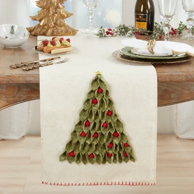 Saro Lifestyle Christmas Tree Table Runner, 16"x72", Multi 2 Saro Lifestyle Christmas Tree Table Runner, 16"x72", Multi - Image 2