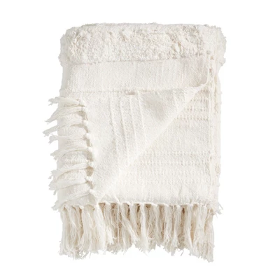 Saro Lifestyle Boho Chic Tufted Throw With Tassels, White, 50"x60" 1 Saro Lifestyle Boho Chic Tufted Throw With Tassels, White, 50"x60"