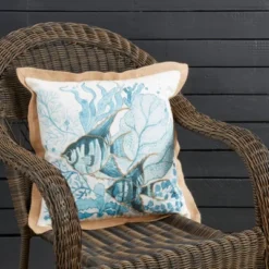 Saro Lifestyle Outdoor Fish Poly Filled Pillow, 18"x18", Blue -Winter Glow Store GUEST dfd72681 a674 4364 ba9d 8c92bb4b6dc5