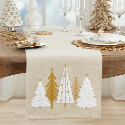Saro Lifestyle Christmas Trees Table Runner, 16"x70", Natural 2 Saro Lifestyle Christmas Trees Table Runner, 16"x70", Natural - Image 2